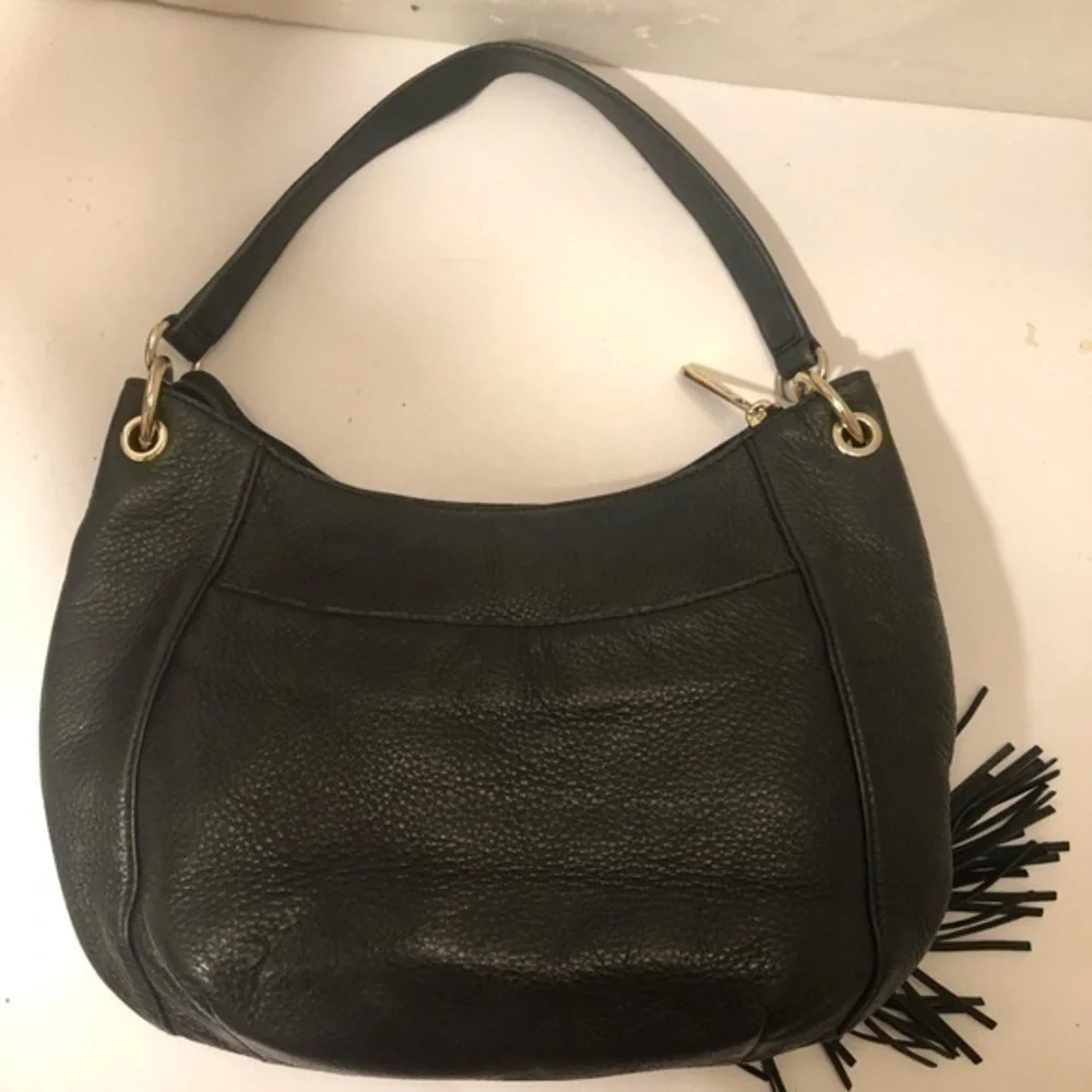 Michael kors black leather hobo bag gold tone logo